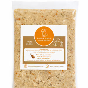 Pack de carne muscular de pollo, vísceras de pollo, verduras  y arroz integral