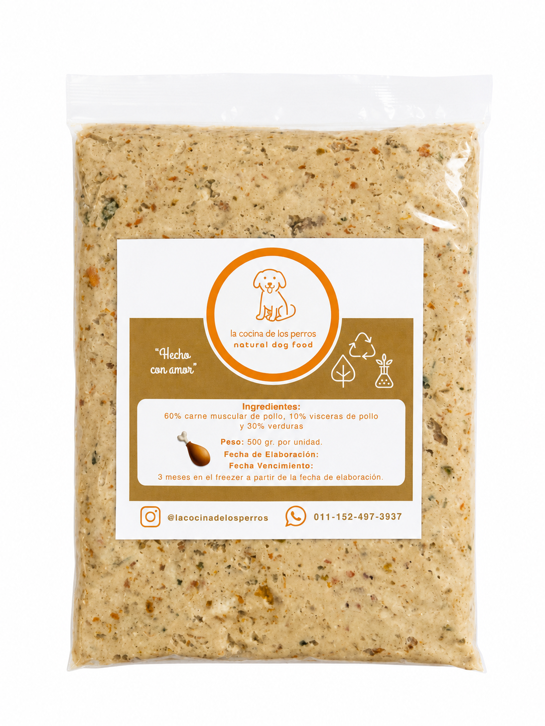 Pack de carne muscular de pollo, vísceras de pollo y verduras