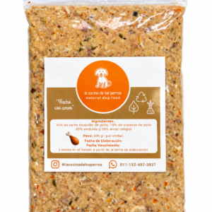 Pack de carne muscular de pollo, vísceras de pollo, verduras  y arroz integral