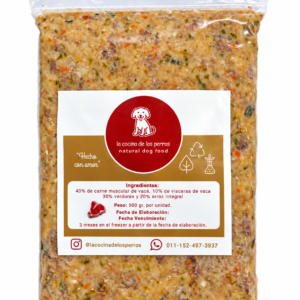 Pack de carne muscular de vaca, vísceras de vaca, verduras y arroz integral